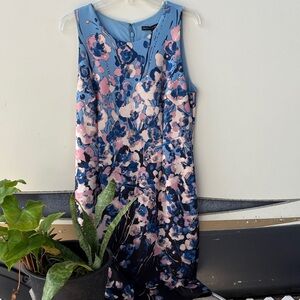 White House Black Market Floral Midi Dress - Blue and Pink
